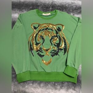 Bluevelvet Green with Gold Sequin Tiger